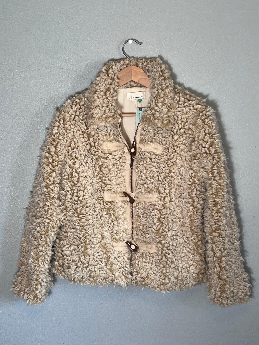 Anthropologie Plus 1X Coat Jacket Faux Fur Brenna Oat Winter Thick Cozy New $168
